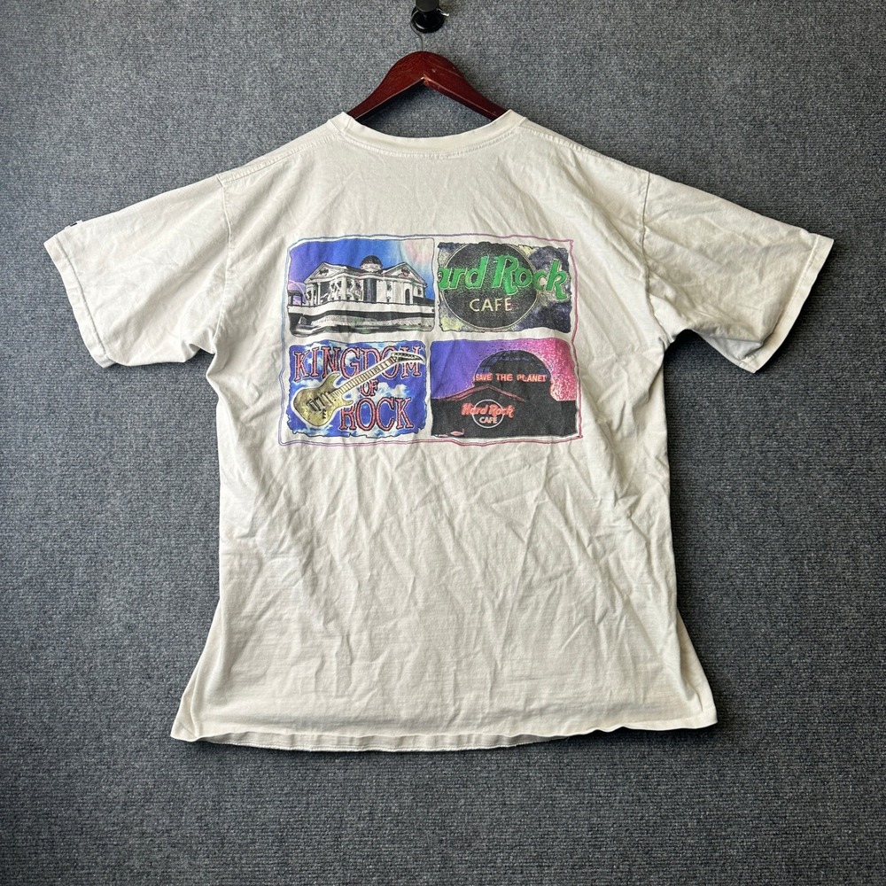 Vintage Hard Rock Cafe Shirt Mens XL White Kingdom of Rock 90s USA Single Stitch